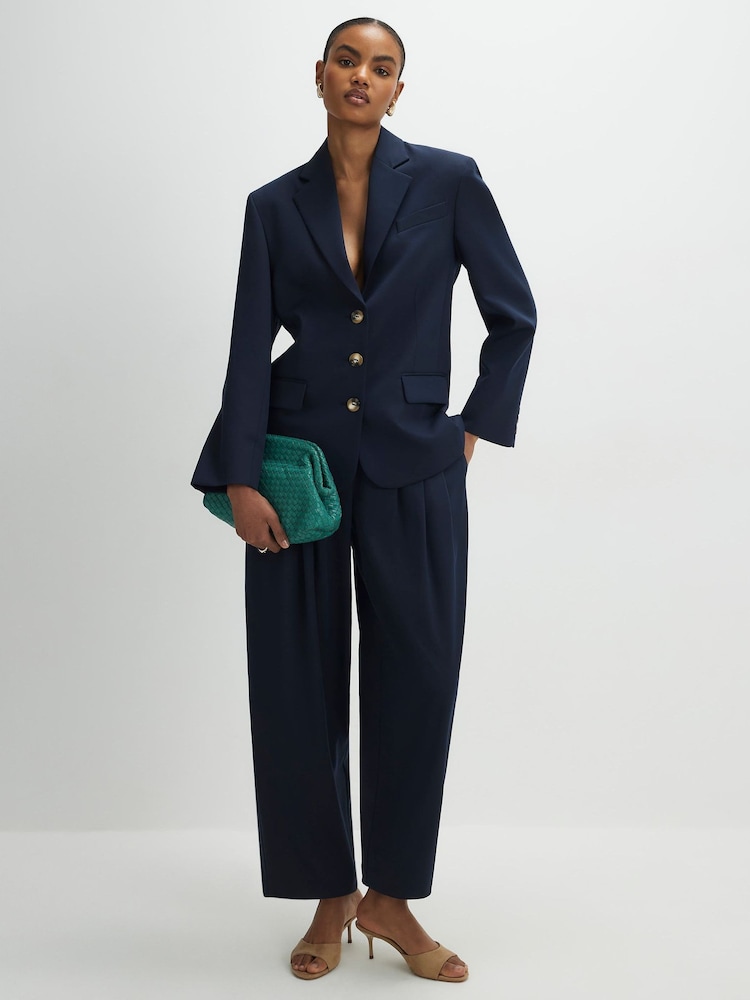 River Island Blue High Rise Barrel Leg Trousers - Image 1 of 4 River Island Blue High Rise Barrel Leg Trousers - Image 1 of 4