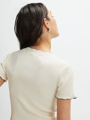 River Island Cream Short Sleeve Frill Hem Tipped Ribbed Top - Image 4 of 4