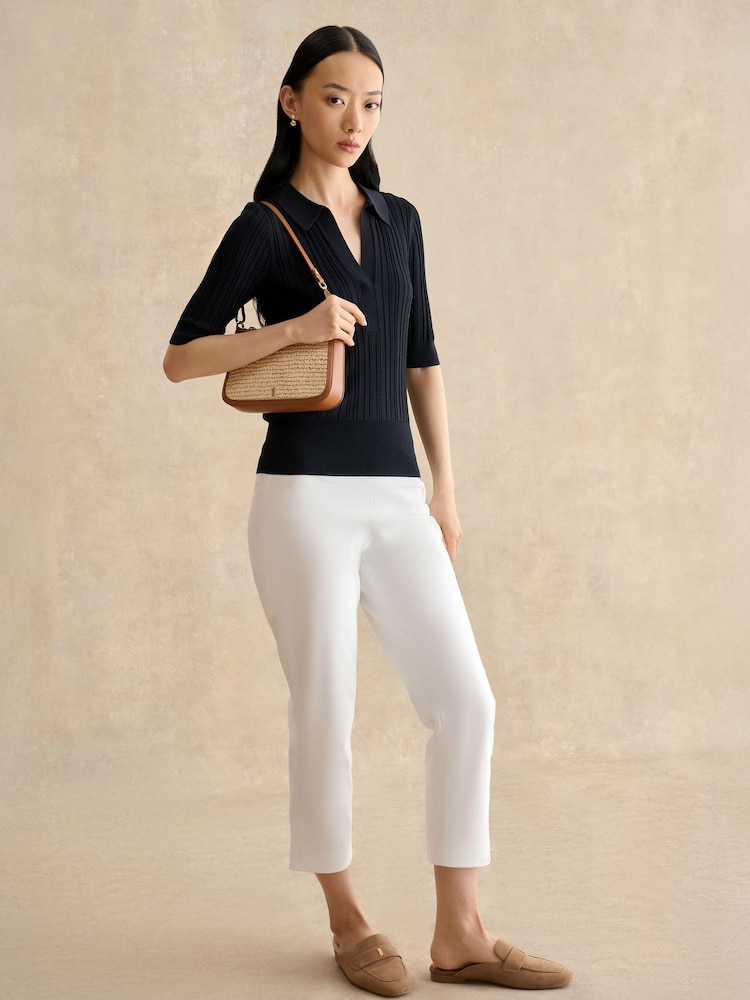 Hobbs Blue Blair Knitted Polo Top - Image 1 of 5 Hobbs Blue Blair Knitted Polo Top - Image 1 of 5