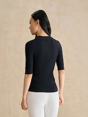 Hobbs Blue Blair Knitted Polo Top - Image 2 of 5