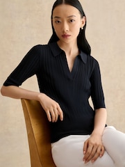 Hobbs Blue Blair Knitted Polo Top - Image 3 of 5