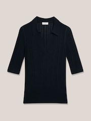 Hobbs Blue Blair Knitted Polo Top - Image 5 of 5