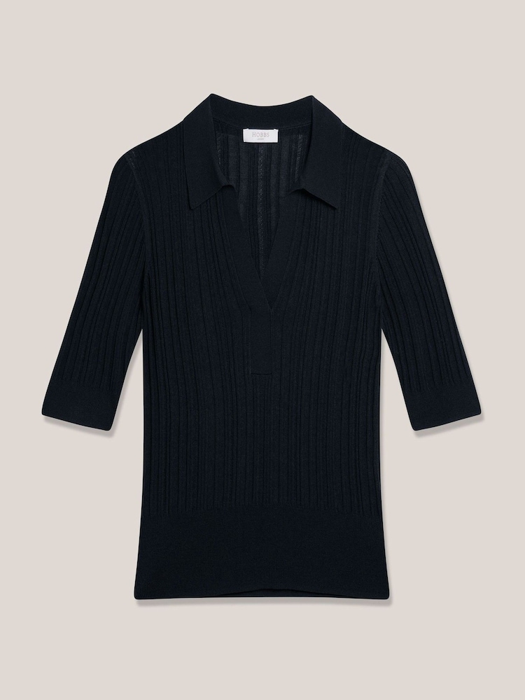 Hobbs Blue Blair Knitted Polo Top - Image 5 of 5 Hobbs Blue Blair Knitted Polo Top - Image 5 of 5