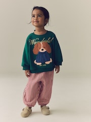 Dark Green Dog Crew Neck Sweatshirt and Barrel Trousers Set (3mths-7yrs) - Image 1 of 9