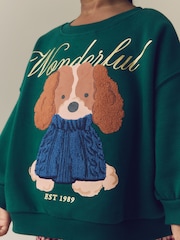 Dark Green Dog Crew Neck Sweatshirt and Barrel Trousers Set (3mths-7yrs) - Image 2 of 9