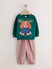 Dark Green Dog Crew Neck Sweatshirt and Barrel Trousers Set (3mths-7yrs) - Image 5 of 9