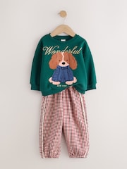 Dark Green Dog Crew Neck Sweatshirt and Barrel Trousers Set (3mths-7yrs) - Image 6 of 9