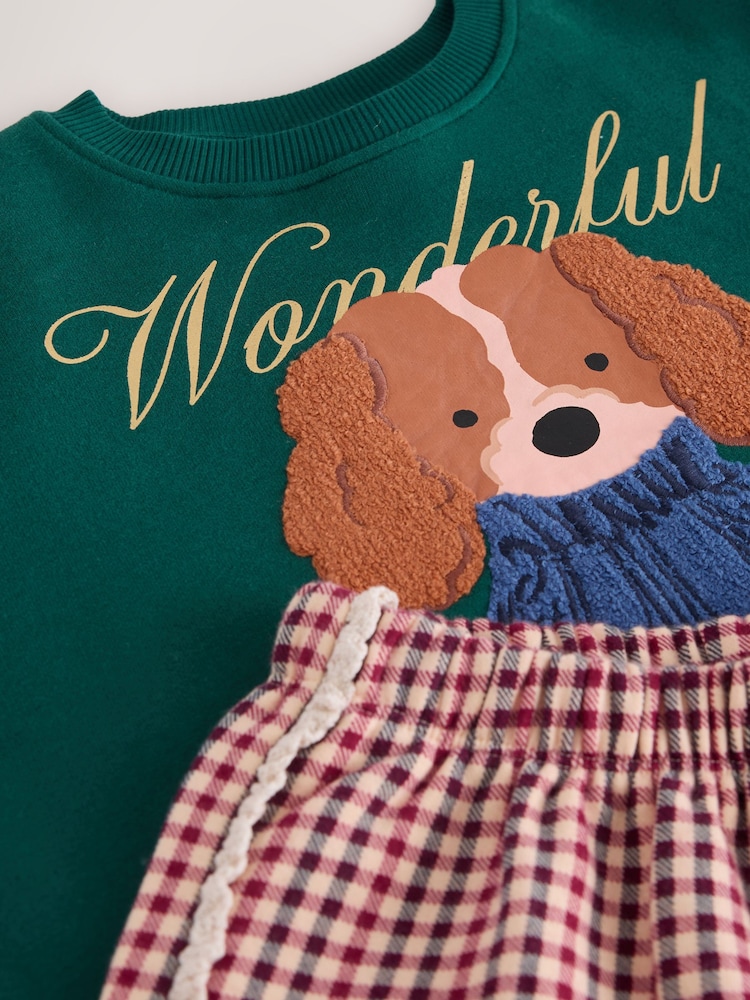 Dark Green Dog Crew Neck Sweatshirt and Barrel Trousers Set (3mths-7yrs) - Image 9 of 9 Dark Green Dog Crew Neck Sweatshirt and Barrel Trousers Set (3mths-7yrs) - Image 9 of 9