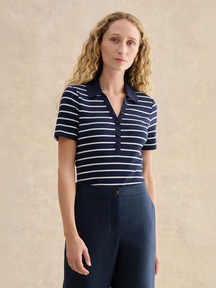 Hobbs Blue Merle Striped Polo Shirt - Image 1 of 4