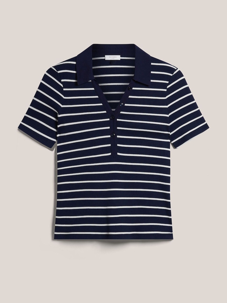 Hobbs Blue Merle Striped Polo Shirt - Image 4 of 4