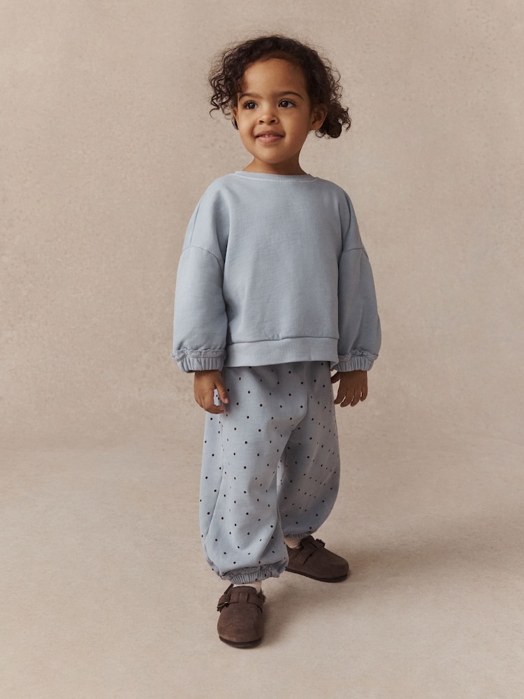 Light Blue Lace Crew Neck Sweatshirt and Barrel Trousers Set (3mths-7yrs) - Image 1 of 4