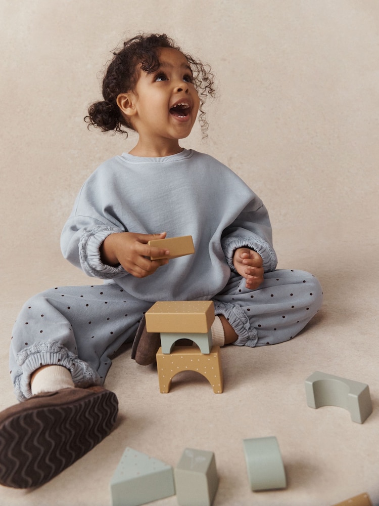 Light Blue Lace Crew Neck Sweatshirt and Barrel Trousers Set (3mths-7yrs) - Image 2 of 4