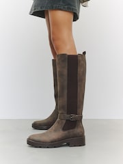 Chocolate Brown Extra Wide Fit Forever Comfort® Casual Buckle Knee High Boots - Image 1 of 11