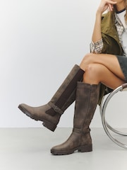 Chocolate Brown Extra Wide Fit Forever Comfort® Casual Buckle Knee High Boots - Image 4 of 11