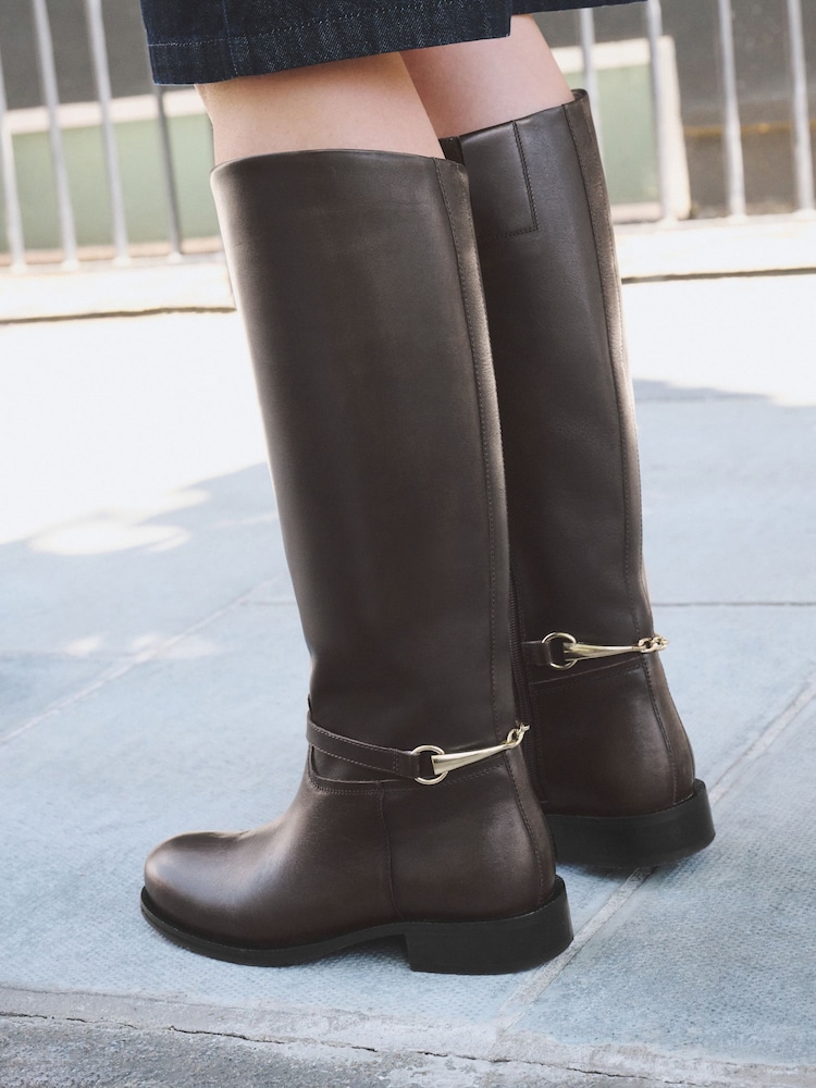 Chocolate Brown Extra Wide Fit Forever Comfort® Snaffle Rider Knee High Leather Boots - Image 1 of 11 Chocolate Brown Extra Wide Fit Forever Comfort® Snaffle Rider Knee High Leather Boots - Image 1 of 11