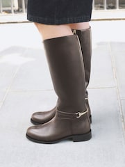 Chocolate Brown Extra Wide Fit Forever Comfort® Snaffle Rider Knee High Leather Boots - Image 3 of 11
