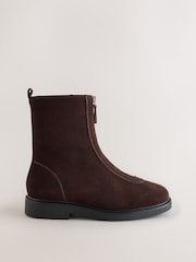 Chocolate Brown Extra Wide Fit Forever Comfort® Suede Front Zip Leather Boots - Image 1 of 5
