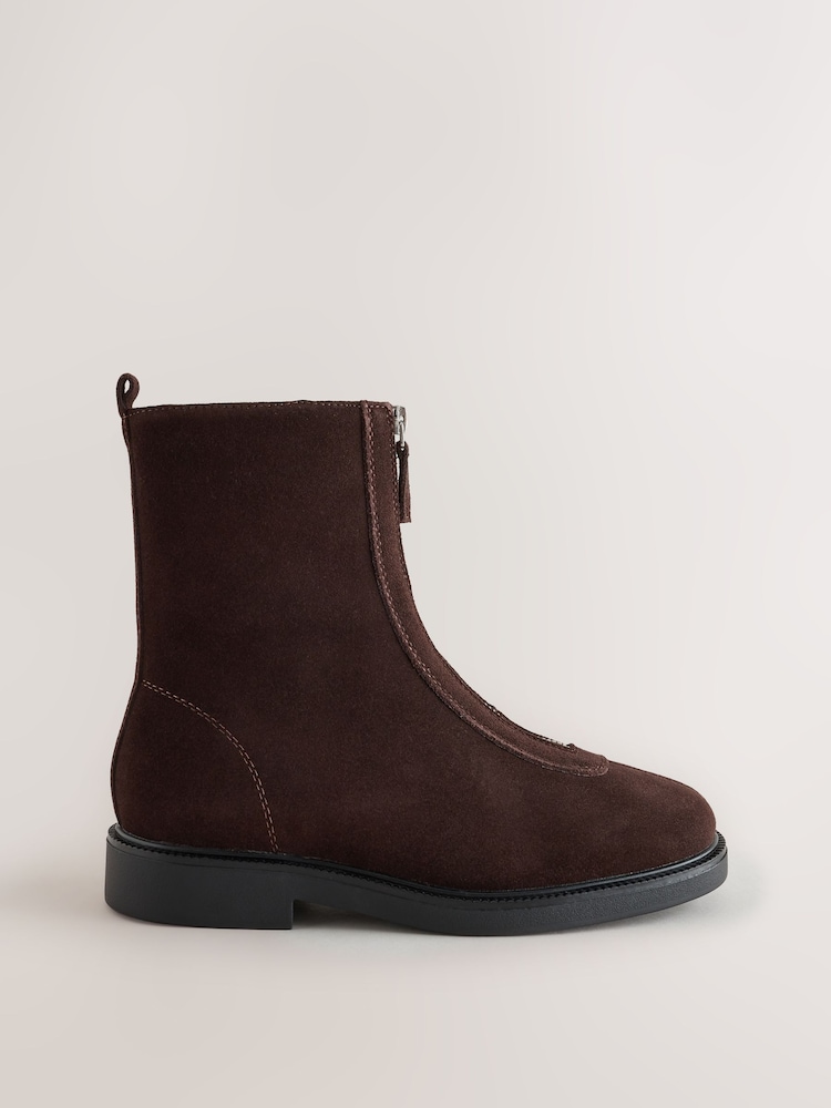 Chocolate Brown Extra Wide Fit Forever Comfort® Suede Front Zip Leather Boots - Image 1 of 5 Chocolate Brown Extra Wide Fit Forever Comfort® Suede Front Zip Leather Boots - Image 1 of 5