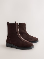 Chocolate Brown Extra Wide Fit Forever Comfort® Suede Front Zip Leather Boots - Image 2 of 5