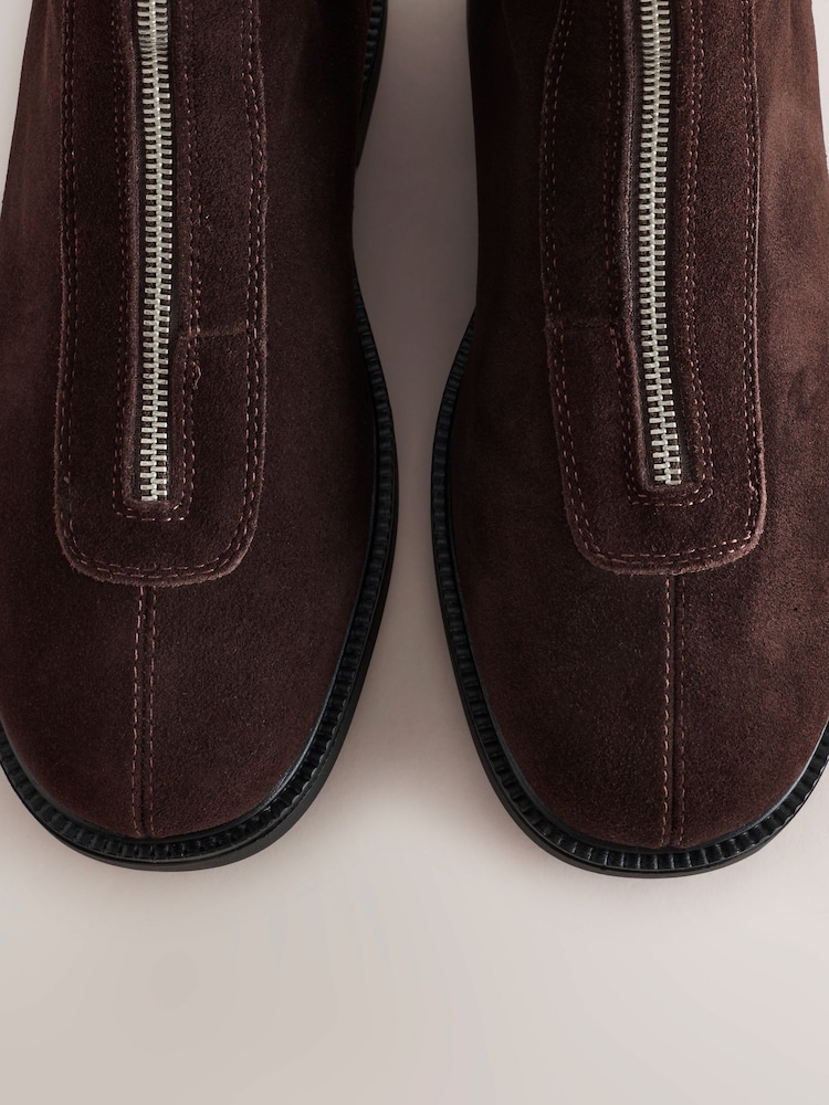 Chocolate Brown Extra Wide Fit Forever Comfort® Suede Front Zip Leather Boots - Image 5 of 5 Chocolate Brown Extra Wide Fit Forever Comfort® Suede Front Zip Leather Boots - Image 5 of 5