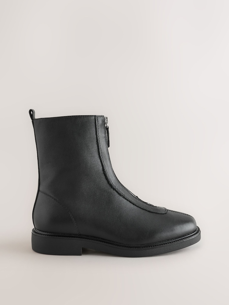 Black Extra Wide Fit Forever Comfort® Suede Front Zip Leather Boots - Image 1 of 5 Black Extra Wide Fit Forever Comfort® Suede Front Zip Leather Boots - Image 1 of 5