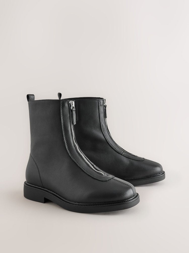 Black Extra Wide Fit Forever Comfort® Suede Front Zip Leather Boots - Image 2 of 5 Black Extra Wide Fit Forever Comfort® Suede Front Zip Leather Boots - Image 2 of 5