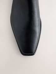 Қара - Standard Foot With Wide Calf Forever Comfort®? Chisel Toe Western Style Leather Knee High Boots - 5суретінің 3 суреті