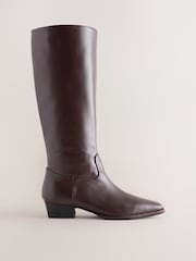 Burgundy Red Standard fit Standard Foot With Slim Calf Forever Comfort®? Chisel Toe Western Style Leather Knee High Boots - Image 1 of 5