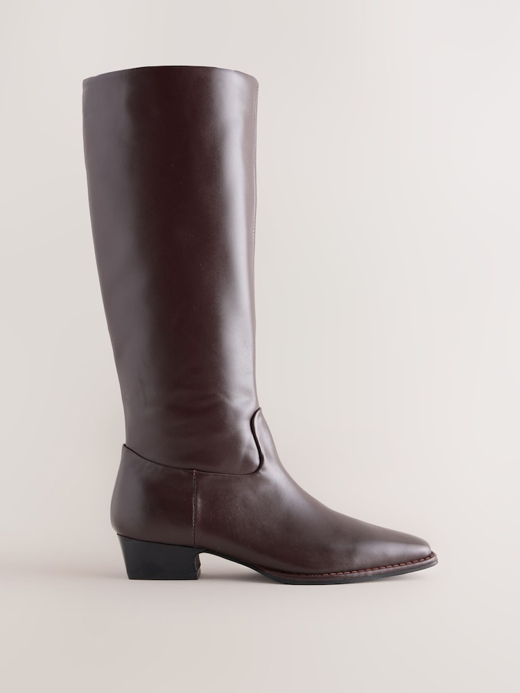 Burgundy Red Standard fit Standard Foot With Slim Calf Forever Comfort®? Chisel Toe Western Style Leather Knee High Boots - Image 1 of 5 Burgundy Red Standard fit Standard Foot With Slim Calf Forever Comfort®? Chisel Toe Western Style Leather Knee High Boots - Image 1 of 5