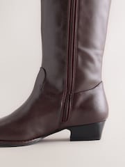 Burgundy Red Standard fit Standard Foot With Slim Calf Forever Comfort®? Chisel Toe Western Style Leather Knee High Boots - Image 4 of 5
