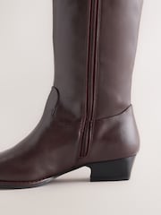 Burgundy Red Standard fit Standard Foot With Slim Calf Forever Comfort®? Chisel Toe Western Style Leather Knee High Boots - Image 8 of 9