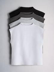 The Set 4 Pack Mock Neck Cap Sleeve Formal Tops Grey/Charcoal/Black/White - Image 1 of 7