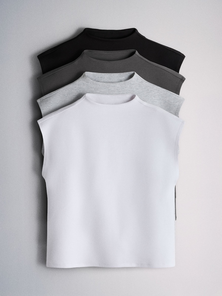 The Set 4 Pack Mock Neck Cap Sleeve Formal Tops Grey/Charcoal/Black/White - Image 1 of 7