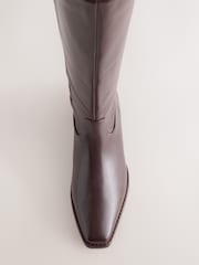 Бургундия қызылы - Standard Foot With Wide Calf Forever Comfort®? Chisel Toe Western Style Leather Knee High Boots - 5суретінің 3 суреті