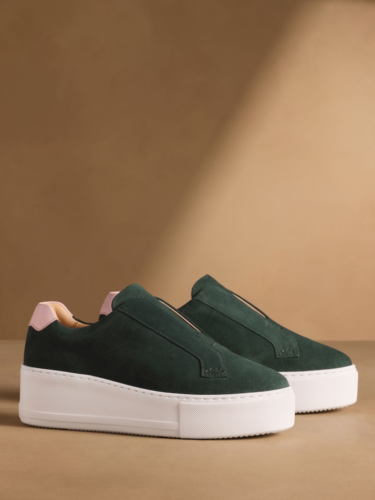 Russell & Bromley Teal Blue Suede Park Up Laceless Flatform Trainers - Image 1 of 7