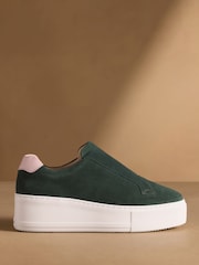 Russell & Bromley Teal Blue Suede Park Up Laceless Flatform Trainers - Image 2 of 7