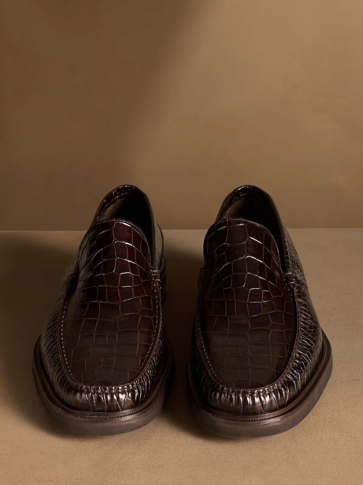 Buy Russell & Bromley Brown Croc Embossed Wylam Loafers from  display picture 1