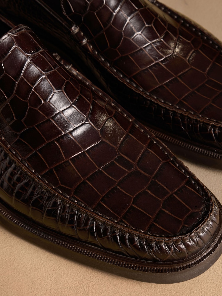 Russell And Brinkley Croc Embossed Brown Leather Loafer Size 41 US 8-8.5 Buy Russell & Bromley Brown Croc Embossed Wylam Loafers from  main image 3