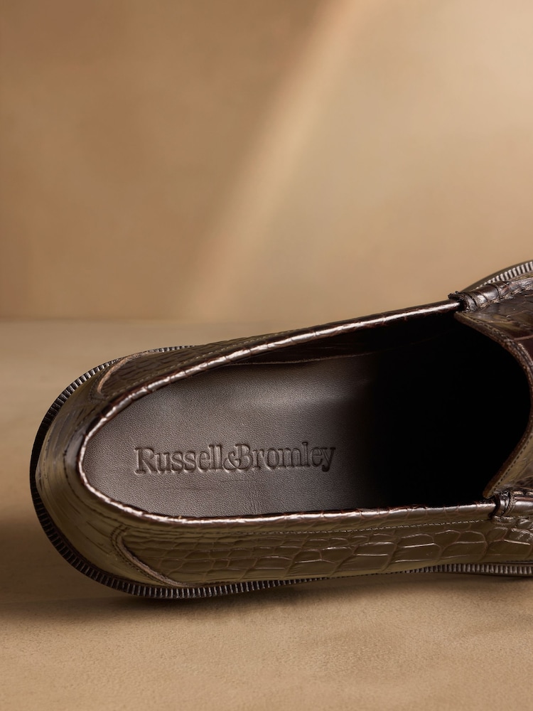 Russell And Brinkley Croc Embossed Brown Leather Loafer Size 41 US 8-8.5 Buy Russell & Bromley Brown Croc Embossed Wylam Loafers from  main image 4