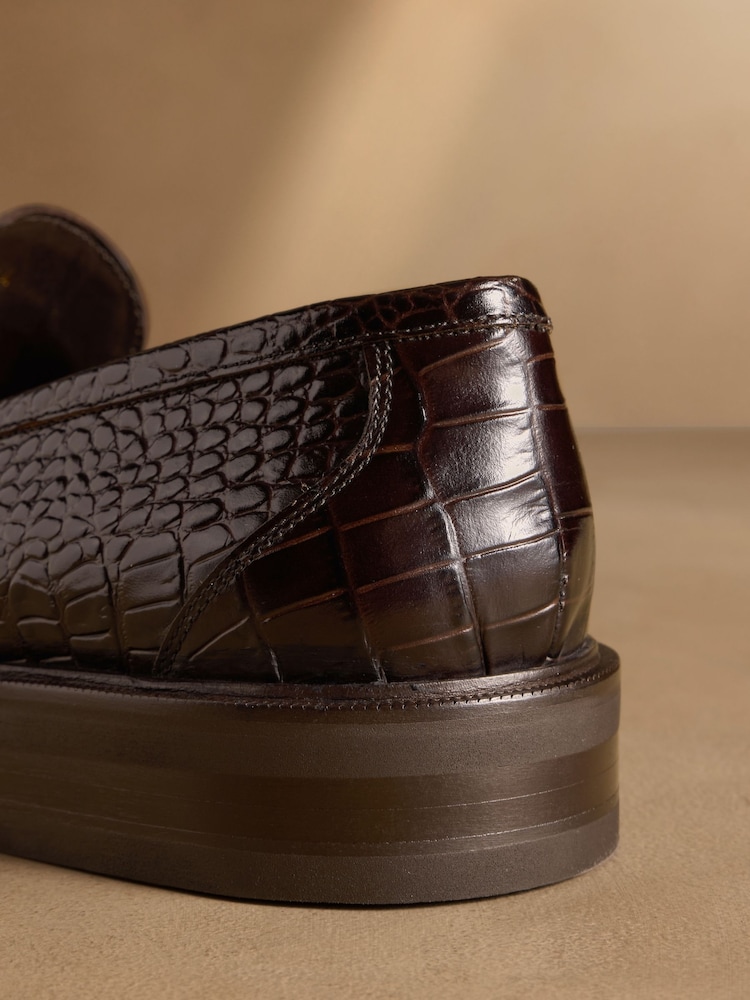 Russell And Brinkley Croc Embossed Brown Leather Loafer Size 41 US 8-8.5 Buy Russell & Bromley Brown Croc Embossed Wylam Loafers from  main image 2