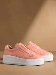 Russell & Bromley Rose Pink Animal Print Park Up Laceless Flatform Trainers - Image 1 of 7