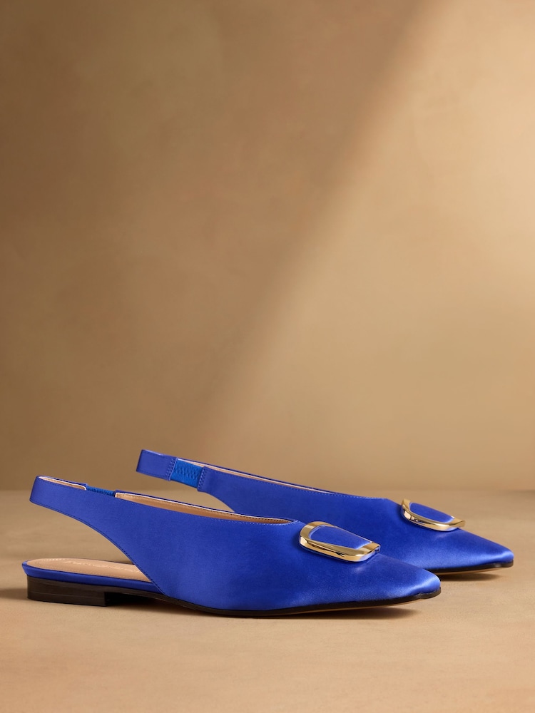 Russell & Bromley Blue Satin Carden Slingback Shoes - Image 1 of 7