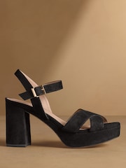 Russell & Bromley Black Suede Onform Heeled Platform Sandals - Image 2 of 7