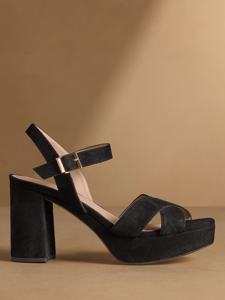 Russell & Bromley Black Suede Onform Heeled Platform Sandals - Image 2 of 7 Russell & Bromley Black Suede Onform Heeled Platform Sandals - Image 2 of 7