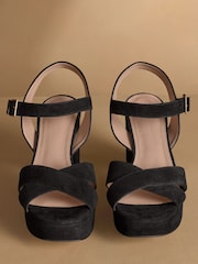 Russell & Bromley Black Suede Onform Heeled Platform Sandals - Image 3 of 7