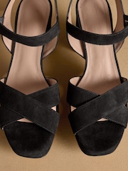 Russell & Bromley Black Suede Onform Heeled Platform Sandals - Image 4 of 7