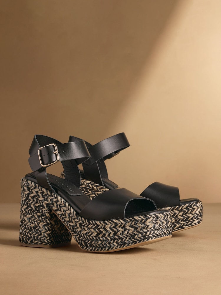 Russell & Bromley Black Satley Espadrille Heeled Sandals - Image 1 of 7 Russell & Bromley Black Satley Espadrille Heeled Sandals - Image 1 of 7