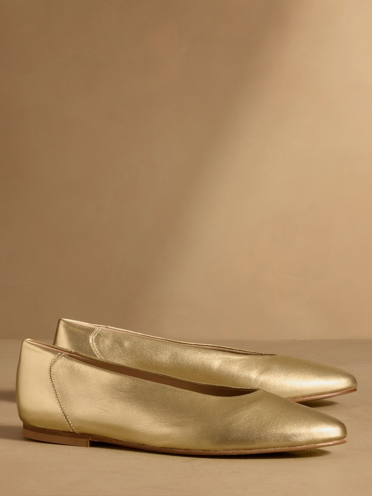 Russell & Bromley Gold Norbury Ballet Flats - Image 1 of 7
