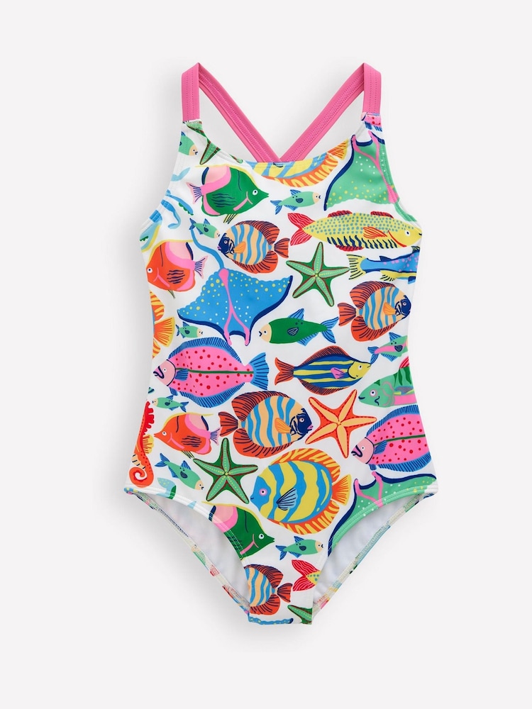 Boden Orange Cross Back Printed Swimsuit - Image 1 of 3