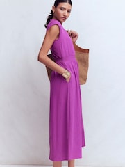 Boden Purple Alba Smocked Jersey Midi Dress - Image 1 of 6